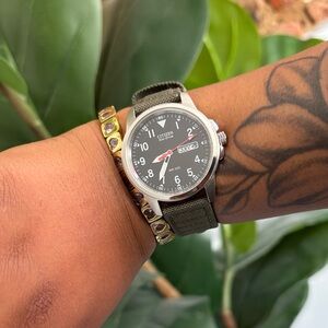 Citizen Eco-Drive with Olive Strap and Silver Case